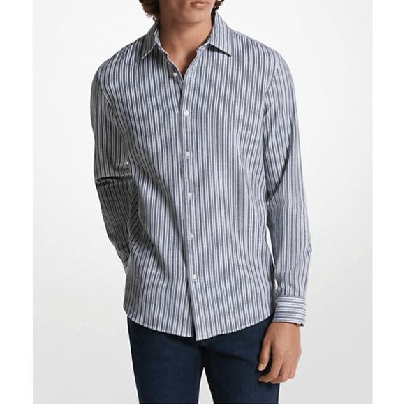 MICHAEL KORS *Stretch Cotton Striped Woven Shirt Purple, Men's Sz Large, MP $148